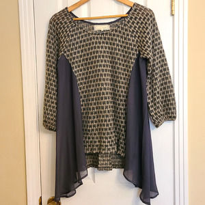 Anthropologie A'reve Womens Top Mixed Media Sheer Sides Sharkbite Hem Size LG